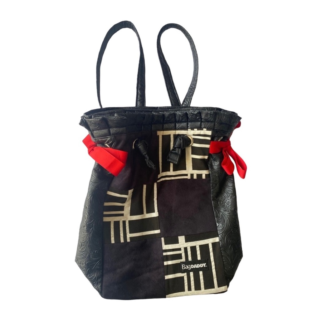 Bag DADDY‎ Back pack bag black/white with red ribbons on the sides